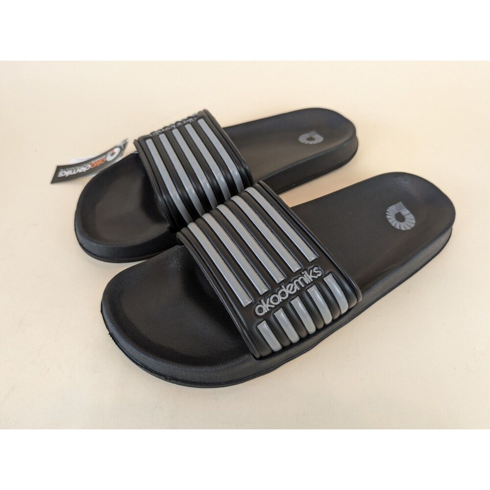 Akademiks Sandals Mens 44 Flip 1.0 Slip On Pool Slides Black Grey Shoes NEW - Picture 6 of 9